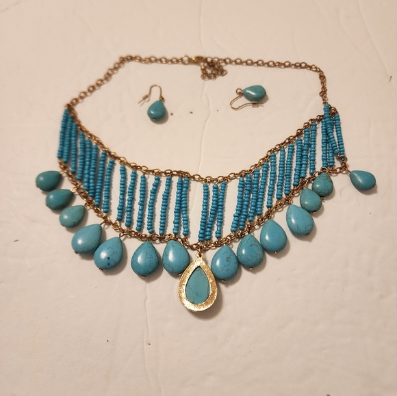 Treska Turquoise Beaded Statement Necklace and Matching Earrings - Picture 4 of 4